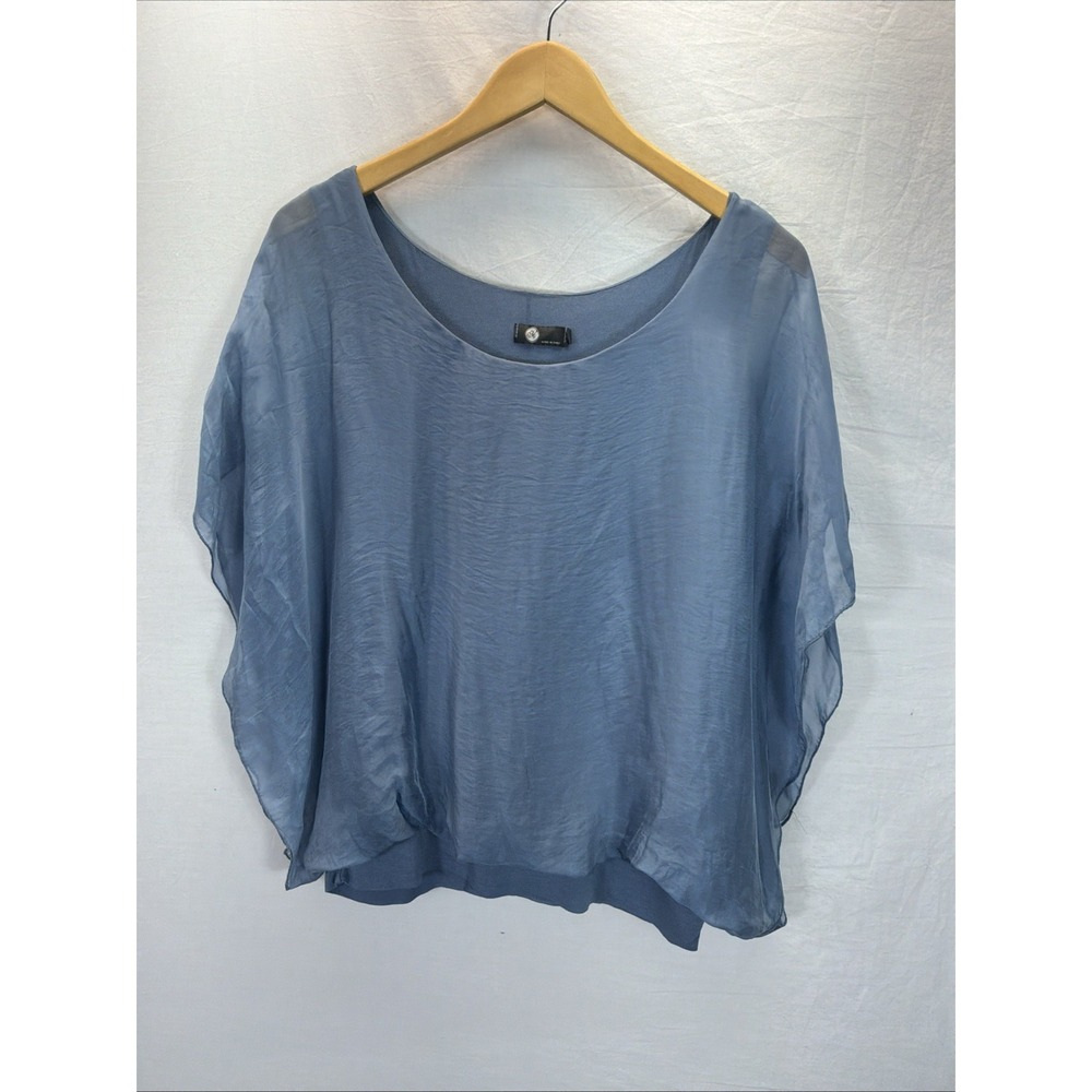 Made in Italy Viscose Silk Layered Lagenlook Tunic Top L Blue Fairy Flowy Boho